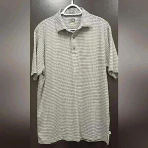 Greg Norman  Polo Golf Shirt Mens Large Grey Black Stripe Sportswear
